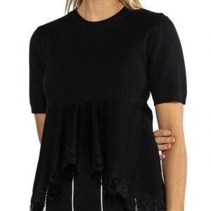 GRACIA Lace Trim High-low Peplum Top In Black size medium (NWT)